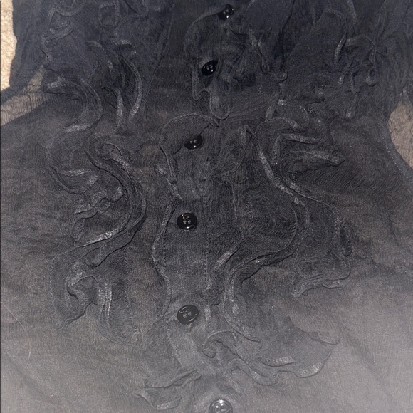 BEBE Black Ruffled Women's See through mesh Sheer lace button up Top - Picture 2 of 5